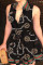 Black Fashion Casual Print Patchwork V Neck Sleeveless Dress