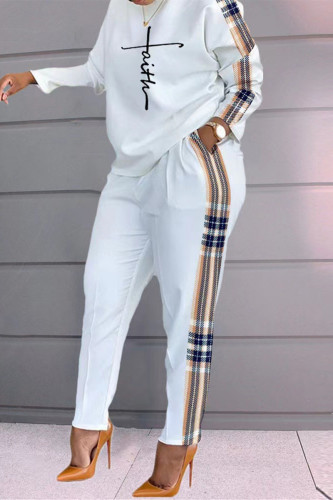 White Black Fashion Casual Print Patchwork O Neck Long Sleeve Two Pieces