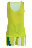Yellow Fashion Casual Print Patchwork V Neck Sleeveless Two Pieces