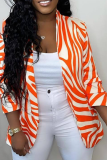 Tangerine Red Casual Print Patchwork Turndown Collar Outerwear