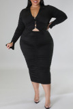 Purple Sexy Solid Patchwork Buckle V Neck Plus Size Two Pieces