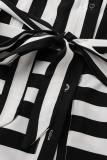 Black White Fashion Casual Work Striped Frenulum V Neck High Waist Tops
