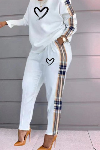 White Fashion Casual Print Patchwork O Neck Long Sleeve Two Pieces