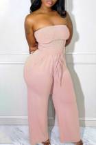 Pink Sexy Solid Patchwork Fold Strapless Straight Jumpsuits