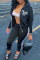 Black Casual Sportswear Print Patchwork Zipper Zipper Collar Long Sleeve Two Pieces