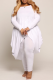 White Fashion Solid Flounce O Neck Plus Size Two Pieces