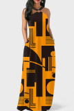 Yellow Sexy Geometric Print Patchwork Spaghetti Strap Straight Dresses
