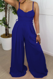 Blue Sexy Solid Patchwork Spaghetti Strap Boot Cut Jumpsuits