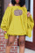Yellow Street Print Patchwork Off the Shoulder Lantern Skirt Dresses