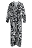 Red Casual Print Bandage Patchwork V Neck Plus Size Jumpsuits