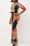 Multicolor Vintage Print Patchwork Off the Shoulder Printed Dress Dresses