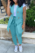 Sky Blue Casual Solid Patchwork Turndown Collar Sleeveless Two Pieces