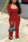 Rose Red Casual Solid Patchwork Square Collar Long Sleeve Two Pieces