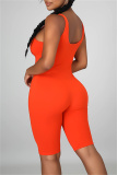Orange Sexy Casual Print Ripped U Neck Skinny Romper