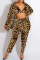 Black Fashion Casual Print Cardigan Vests Pants Turn-back Collar Long Sleeve Two Pieces