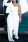 White Fashion Casual Solid Patchwork Backless One Shoulder Regular Jumpsuits