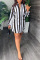 Black Fashion Casual Striped Print Bandage Patchwork With Belt V Neck Straight Dresses