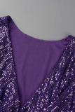 Purple Sexy Solid Sequins Patchwork Slit V Neck Evening Dress Dresses