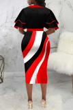 Black Fashion Solid Patchwork O Neck Pencil Skirt Dresses