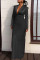 Black Fashion Casual Solid Patchwork Turndown Collar Long Sleeve Dresses