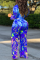 Blue Fashion Print Patchwork Turndown Collar Long Sleeve Two Pieces
