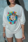 White Cute Character Patchwork O Neck Tops
