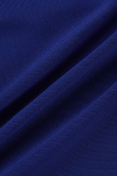 Blue Fashion Casual Solid Fold V Neck One Step Skirt Dresses