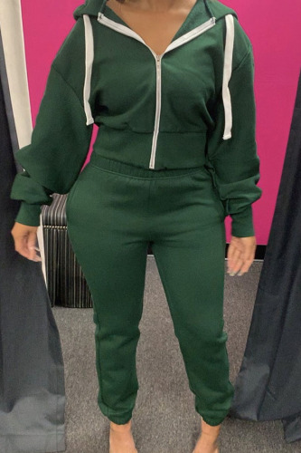Dark green Casual OL Solid pencil Long Sleeve Two Pieces