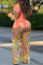 Blue Fashion Print Patchwork Turndown Collar Long Sleeve Two Pieces
