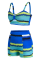 Deep Blue Sexy Striped Hollowed Out Patchwork Swimwears