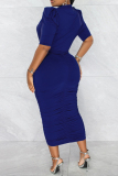 Black Fashion Casual Solid Fold V Neck One Step Skirt Dresses