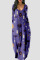 Purple Street Punk Patchwork V Neck Printed Dress Dresses