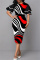 Black White Fashion Casual Print Patchwork O Neck Short Sleeve Dress