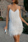 Apricot Fashion Sexy Patchwork Sequins Feathers V Neck Sling Dress