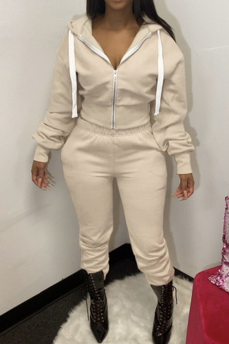 Khaki Casual OL Solid pencil Long Sleeve Two Pieces
