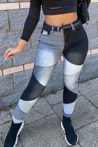 Black Casual Patchwork Tear High Waist Boot Cut Denim Jeans