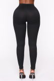Black Casual Sportswear Solid Patchwork Basic Skinny High Waist Pencil Trousers