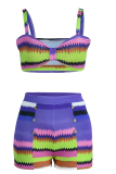 Purple Sexy Striped Hollowed Out Patchwork Swimwears