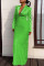 Green Fashion Casual Solid Patchwork Turndown Collar Long Sleeve Dresses