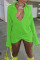 Fluorescent Green Sexy Solid Bandage Patchwork Asymmetrical V Neck Long Sleeve Dresses