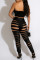 Black Fashion Sexy Solid Ripped Patchwork Backless Strapless Sleeveless Two Pieces
