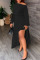 Black Casual Solid Patchwork Asymmetrical Oblique Collar Dresses