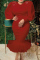 Red Fashion Sexy Solid Patchwork Beading O Neck Long Sleeve Evening Dress