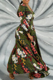 Multicolor Fashion Casual Print Patchwork V Neck Long Sleeve Dresses