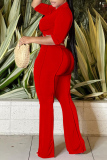 Red Fashion Casual Solid Bandage Turndown Collar Half Sleeve Two Pieces