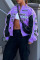 Purple Casual Street Sportswear Print Patchwork Zipper Outerwear