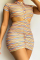 Colour Sexy Striped Hollowed Out Turndown Collar Pencil Skirt Dresses