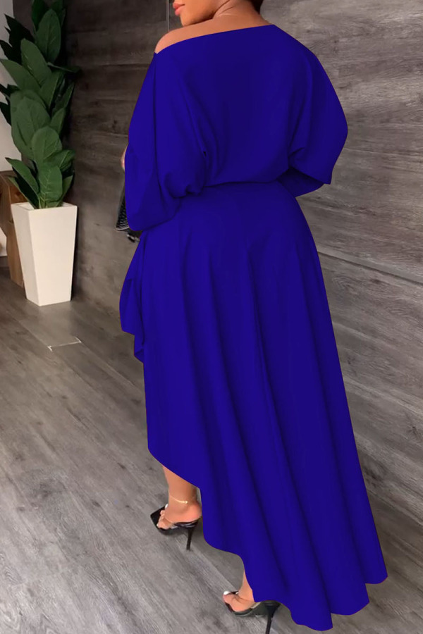 Casual Solid Patchwork Slit Oblique Collar Long Dresses