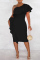 Black Fashion Casual Solid Patchwork Backless Oblique Collar One Step Skirt Dresses