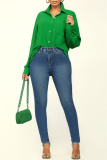Green Fashion Casual Solid Patchwork Turndown Collar Tops